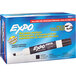 A white box of Expo black low-odor dry erase markers with a close up of the product.