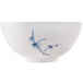 A white Thunder Group melamine soup bowl with blue bamboo designs.