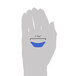 A hand with a blue Lodge silicone handle holder on it.