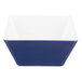 A blue and white square bowl.