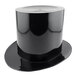 A black cylinder top hat with a white background.