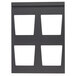 A black rectangular wood display template with four white squares.