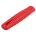 A red silicone handle holder with a spiral design.