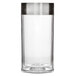 A clear acrylic wine cooler with a silver rim.