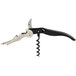 A Pullparrot waiter's corkscrew with a black and silver metal handle.