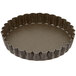 A round brown metal tart pan with a fluted edge.