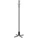 A black Safco metal coat rack with four ball-tipped double hooks.