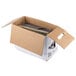 A white cardboard box with a plastic bag inside and a handle.
