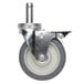 A MetroMax stainless steel stem caster with a metal wheel and rubber tire.