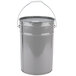 A grey metal bucket with a handle and lid.