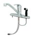 A T&S chrome single lever faucet with sidespray hose.