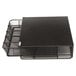 A black metal Safco coffee pod organizer with one drawer and three compartments.