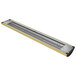 A long metal rectangular tube with a yellow stripe on one side.