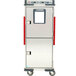 A silver stainless steel Metro C5 T-Series heated holding cabinet with wheels.