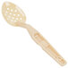 A close-up of a beige plastic Cambro Camwear perforated salad bar spoon.