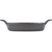 An American Metalcraft pre-seasoned black cast iron oval casserole dish with two handles.