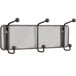 A Safco Onyx steel mesh wall mounted coat rack with three pegs.