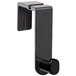 A black rectangular plastic coat hook with a hole in the bottom.