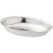 An American Metalcraft stainless steel oval sauce cup on a white background.