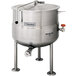 A Cleveland 25 gallon stainless steel stationary steam kettle with a lid.