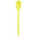 A yellow plastic spoon with a white handle.