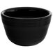 A black Tuxton China bouillon cup with a black rim.