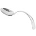 A close-up of a Bon Chef stainless steel spoon with a curved silver handle.