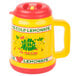 A yellow plastic pitcher with a red lid and straw.