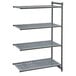 A grey plastic grate with shelves for a Cambro Camshelving Basics Plus Add On Unit.