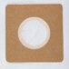 A brown square cardboard package with a white circle in the middle.