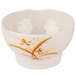 A white bowl with orange and brown orchid designs.