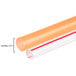 An orange plastic tube with a red stripe, a close up of a 20" Extra-Long Assorted Color Neon Drinking Straw.