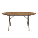 A Correll medium oak folding table with a metal frame and legs.