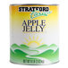 A close up of a Stratford Farms #10 can of apple jelly with a label.