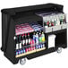 A black Cambro portable bar cart with a variety of beverages.