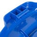 A close-up of a blue Rubbermaid BRUTE lid with two holes in it.