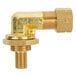 A brass threaded pipe fitting with a brass nut on a gold pipe.