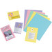 A variety of pastel colored cardstock including pink, blue, and yellow sheets.
