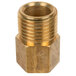 A brass threaded male fitting on a brass pipe.