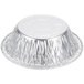 A round silver aluminum bowl with a white background.