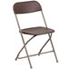 A brown Flash Furniture folding chair with a metal frame.