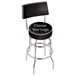 A black Holland Bar Stool with a padded back and seat and a white logo.