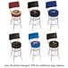 A black bar stool with a Holland Bar Stool Company logo on the back and a black cushion with a red seat.