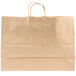 A close-up of a Duro natural brown paper shopping bag with handles.