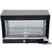 A black and silver Vollrath countertop hot food display warmer with a wire rack holding food on a counter.
