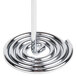 An American Metalcraft chrome swirl base card holder. A metal spiral with a stick and a white cylinder base.