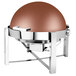 An Eastern Tabletop round copper coated stainless steel chafer on a table.