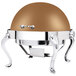 A round bronze coated stainless steel chafing dish with legs.