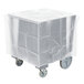 A plastic Cambro dish caddy with wheels and a cover.