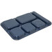 A Carlisle blue melamine tray with six compartments.